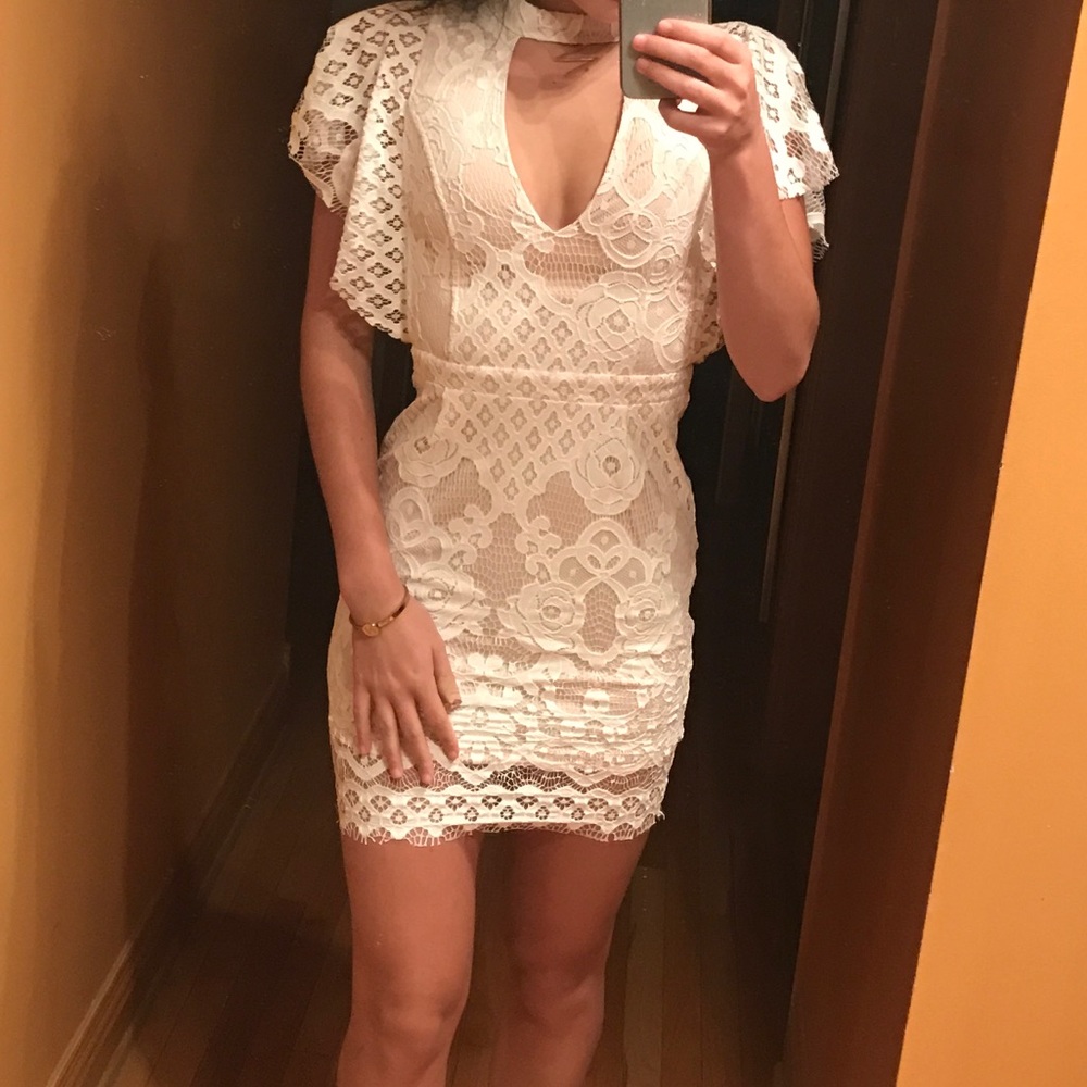 White Lace Cutout Dress